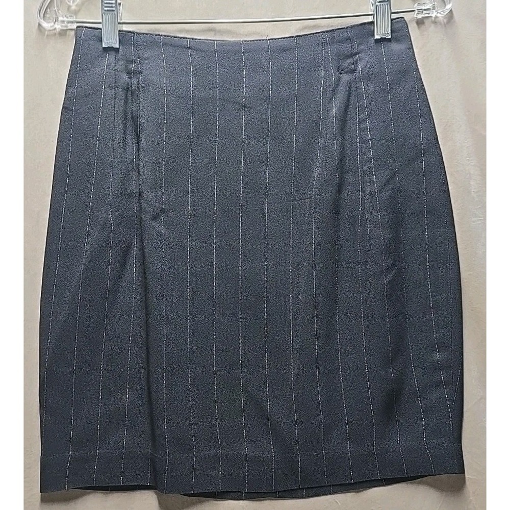 Vintage Cache Black Silver Pinstripe Straight Skirt 90's Y2K Size‎ 6 Made In USA